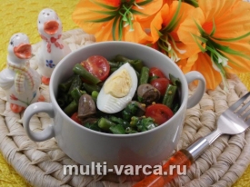 Салат из зеленой фасоли и куриного сердца